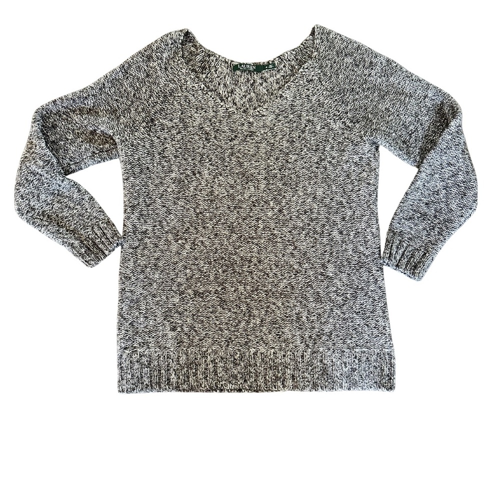 Lauren Ralph Lauren Black & White Marled Scoop Neck Sweater